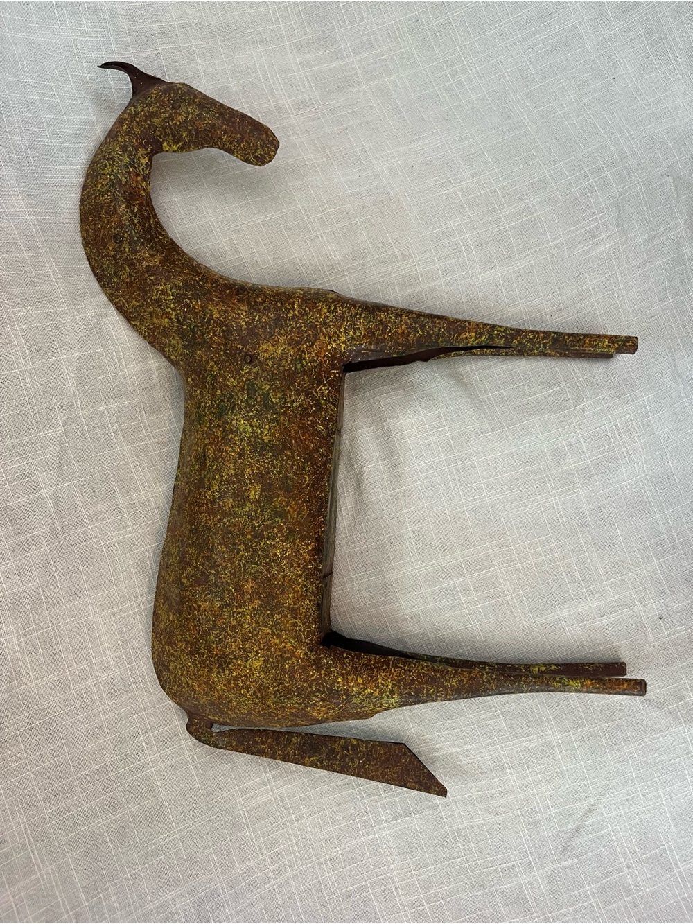 Rustic Metal Horse Sculpture - Yellowed Patina